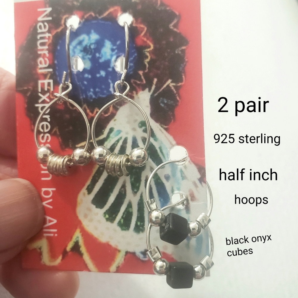 Two Pair Sterling Silver Earrings - Picture 2 of 9